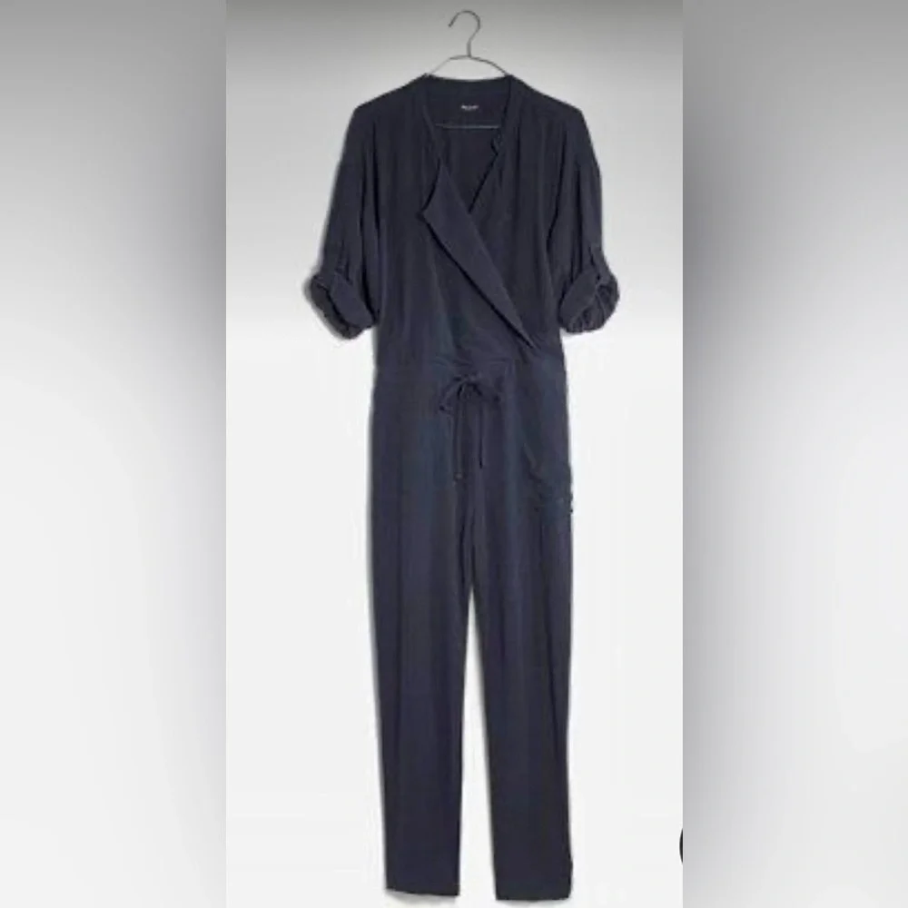 Madewell jumpsuit navy size S button front v neck collar long sleeve - Picture 3 of 6
